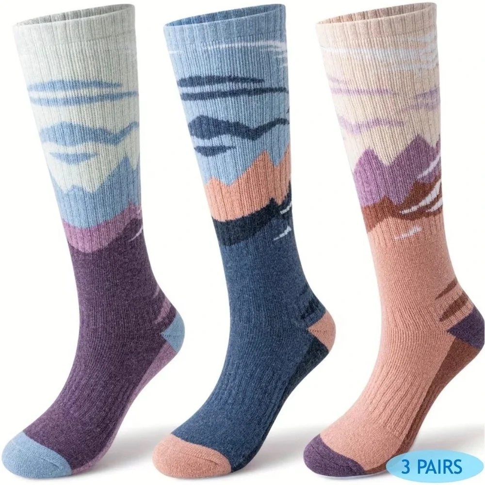 Unisex Tall Ski Socks 10-13 Merino Wool Anti-odor Anti-slip Alps Design NEW NICE